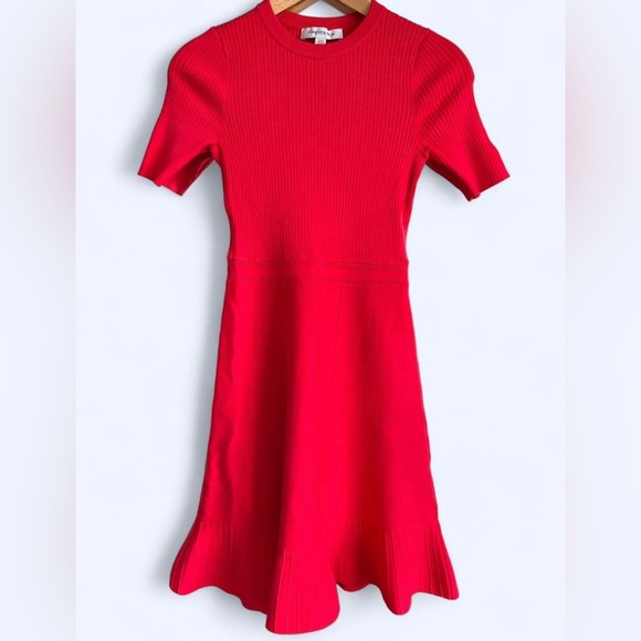 Forever New Womens Red Ruffle Cleo Mini Knit Christmas Holiday Party Dress 2 - Picture 2 of 14